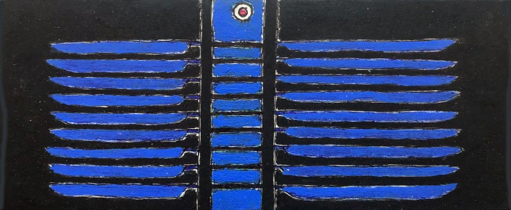 В.Наседкин 1994 г. цикл рисунков-объектов «РЕКА. СИГНАЛЫ», б. шариковые ручки, акрил; 17х7 см., COURTESY Крокин г